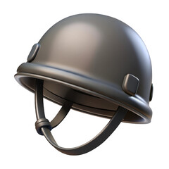 Fototapeta premium A metallic military helmet with chin straps isolated on transparent background