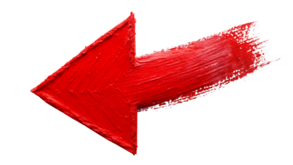 A bold red paint arrow points to the left, a dynamic brushstroke on white isolated on transparent background