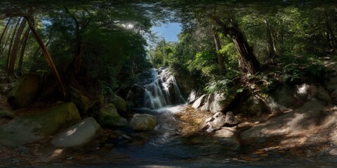 Obraz premium Serene waterfall view nature park hdr 360 degrees lush environment
