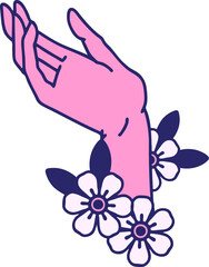 tattoo in traditional style of a hand in bright neon color