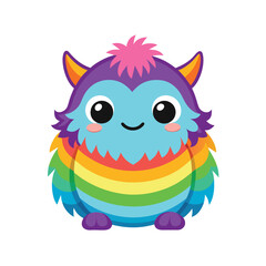 kawaii furry monster with rainbow fur and sleepy eyes