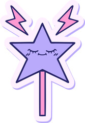 sticker of a cute cartoon magic wand in bright neon color