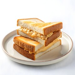 Two delicious peanut butter sandwiches stacked on a plate isolated on white background isolated on transparent background