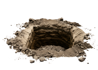 earth hole in the ground isolated on white background PNG, AI GENERATED