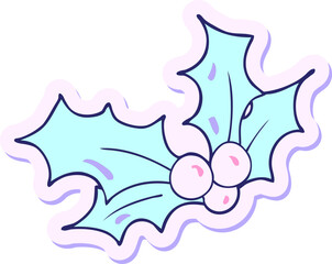 sticker of a cartoon christmas holly in bright neon color