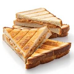 Stack of delicious peanut butter sandwiches cut into triangles isolated on white background isolated on transparent background