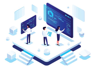 Team Collaboration on Software Development Project Vector Illustration