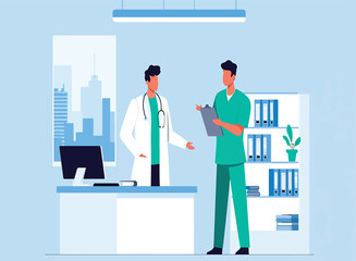 Doctor and Nurse Consulting in Modern Medical Office