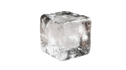 Obraz premium Close-up image of a single ice cube, showcasing its crystal clarity, smooth surface, and detailed texture, isolated on a transparent background — perfect for beverage branding, cooling product visuals