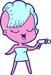happy cartoon girl in bright neon color