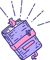 illustration of a traditional tattoo style old bound notebook in bright neon color
