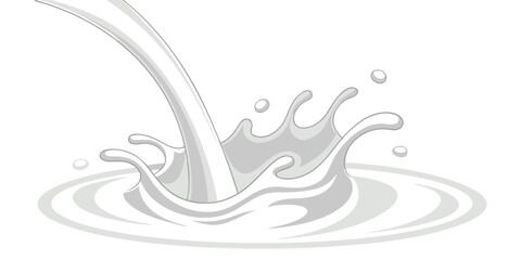 Realistic milk splash with ripples and pouring liquid. White cream or yogurt crown on isolated background. Fresh dairy food product vector illustration for packaging, ads, and label design.