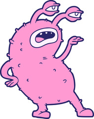 cartoon alien in bright neon color