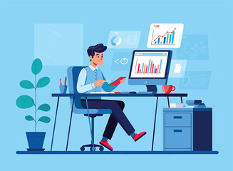 Data Analyst Working with Charts and Graphs on Computer