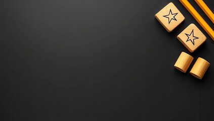 Wooden blocks and pencil on dark background