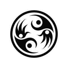 Black tribal swirling circular emblem with dots white