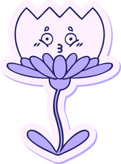 sticker of a cute cartoon flower in bright neon color