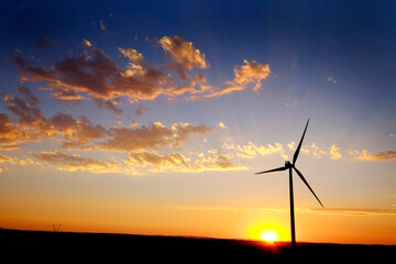 Windmill for Generating Power Wind Blowing Sky Clouds Sunset Sunrise