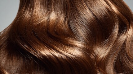 Back view of woman in salon with long natural brown hair being styled, showing smooth texture and shiny finish