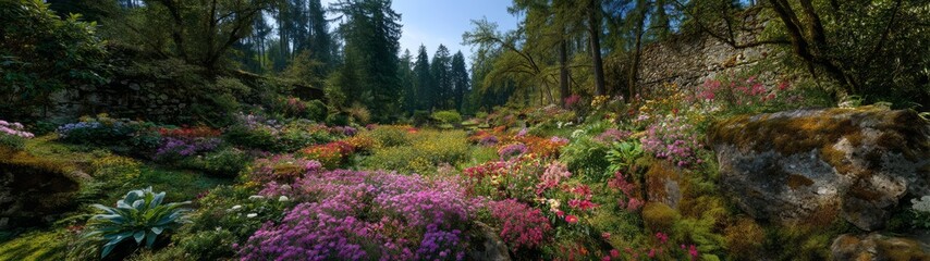 Vibrant floral garden landscape nature hdr 360 degrees hdri view
