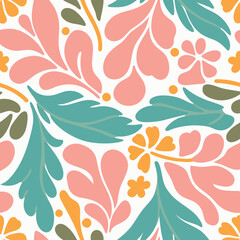 Vibrant abstract floral pattern with organic shapes and pastel colors isolated on white background,