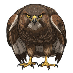A stylized illustration of a formidable hawk, showcasing detailed plumage and a fierce expression.