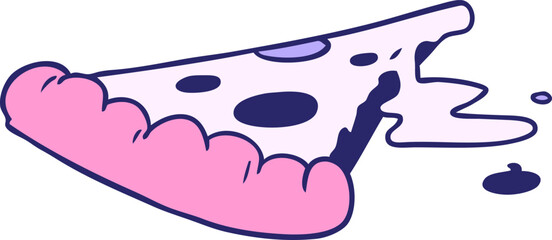 hand drawn cartoon doodle of a slice of pizza in bright neon color
