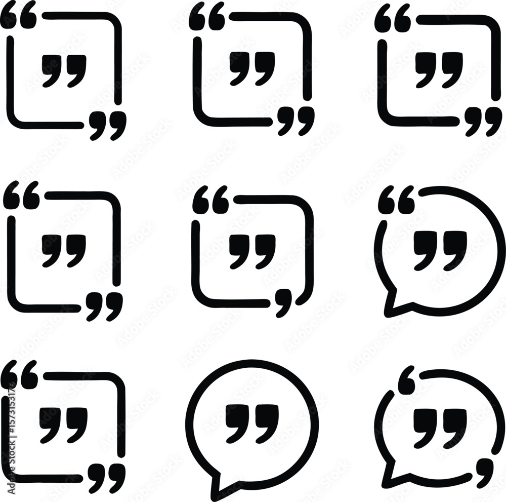Fototapete collection of quote marks in different shapes illustrating speech and communication concepts