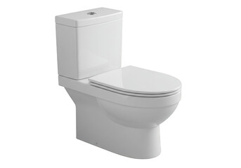 Modern white ceramic toilet with cistern and seat isolated on transparent background