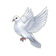 Obraz premium A white dove in flight, wings spread, depicted in a detailed illustration style.