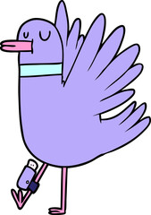 cartoon flapping wood pigeon in bright neon color