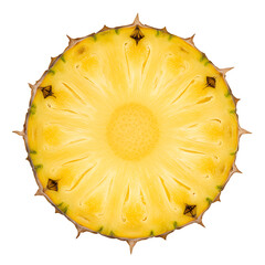 Round ananas pineapple slice top view isolated on white or transparent background. PNG