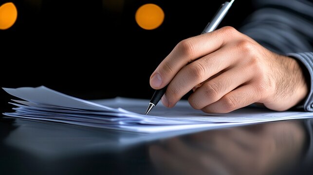 Businessperson organizing paperwork at an office desk with a laptop emphasizing work efficiency administration and office environment. Streamlining workflow a professional manages