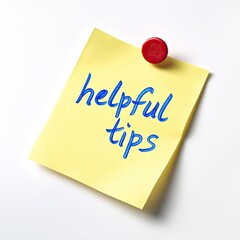 Yellow sticky note with red magnet, "helpful tips" written in blue