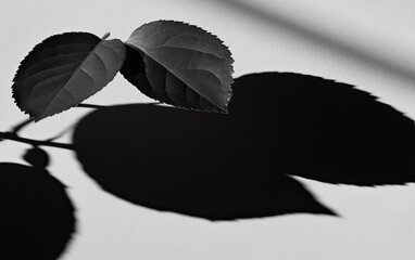 Close-up of leaves and shadows on a light surface