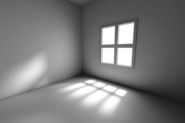 Empty room corner with window, bright light