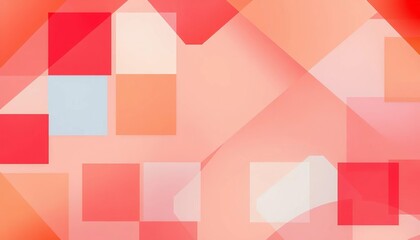 Soft gradient geometric backdrop with overlapping squares and triangles in red, orange, blue, and white hues,  modern,  pattern