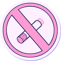 sticker of a cute cartoon no smoking allowed sign in bright neon color