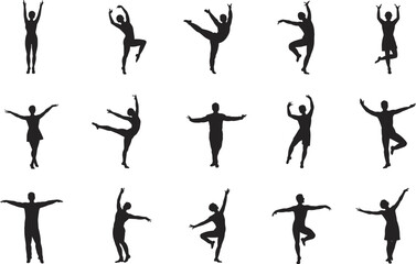 Silhouettes of Dancing Women in Various Poses, Expressive Female Dancers, Elegant Movements, Artistic Dance Illustration, Isolated Vector Clipart Set