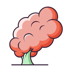 Stylized pink tree with green trunk and dark outline