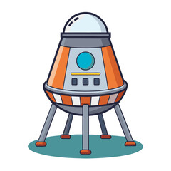 Cute cartoon spaceship landing pod with a round blue window