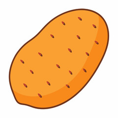 Simple orange potato illustration with dark brown outline and small red spots