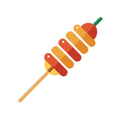 Colorful sausage and vegetable skewer on a stick