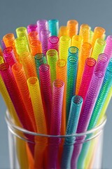 Colorful Assorted Drinking Straws in Transparent Cup for Party Supplies and Festive Occasions
