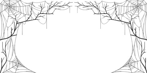 Fototapeta premium black and white spider web frame, spooky Halloween dividers, spider web. vector eps