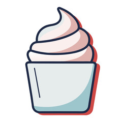 Stylized pink soft serve ice cream in a light blue cup