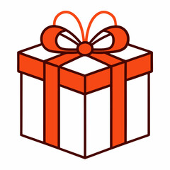 Simple isometric gift box with orange ribbon and bow