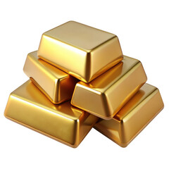 Stack of shiny gold bars isolated on transparent background