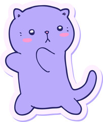 sticker of a cute cartoon cat in bright neon color