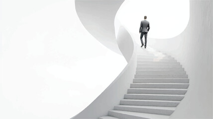 Attractive young European businessman walking on concrete stairs with mock up place success finance and career growth concept Art & Illustration.